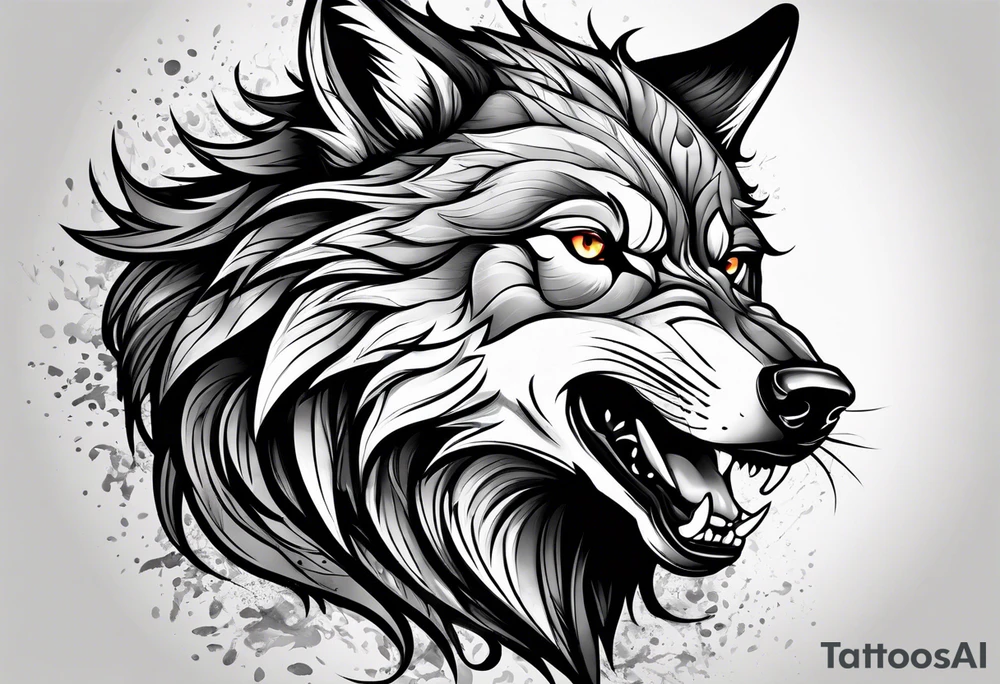 Angry wolf tattoo idea