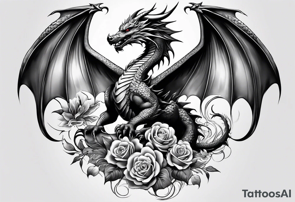 Drache mit Körper und mit Kirschblüten tattoo idea