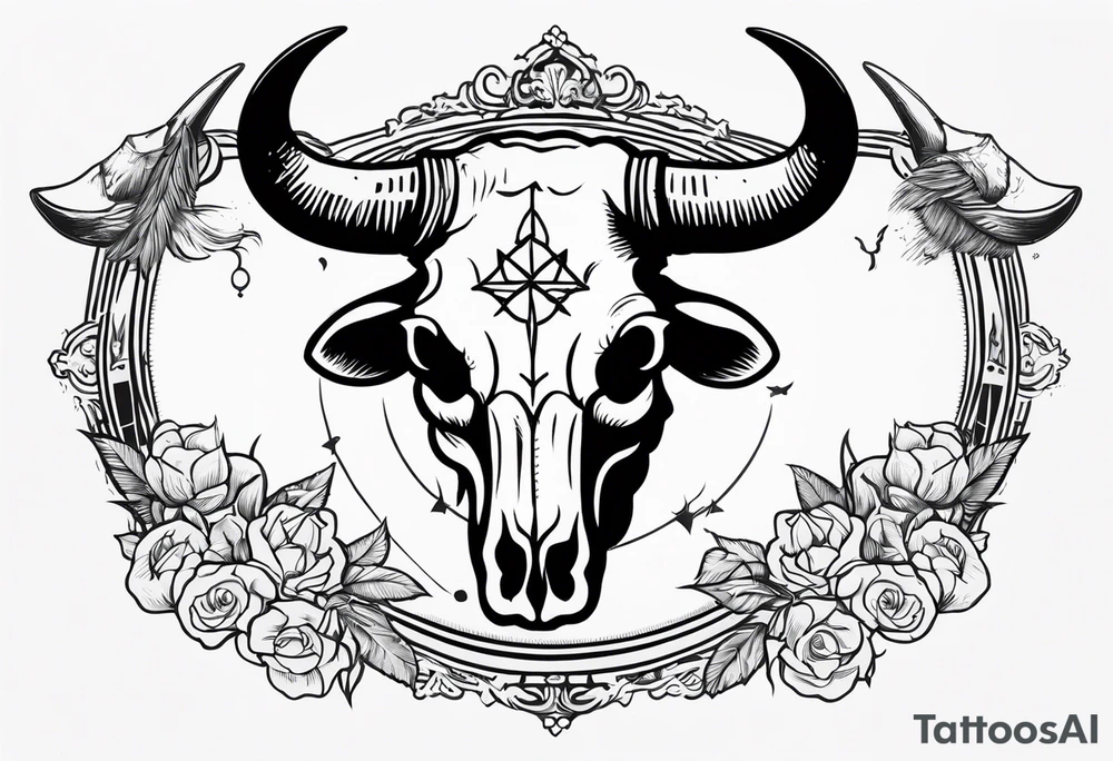 Bull skull, with written lyrics “the devil can scrap, but the lord has won” tattoo idea