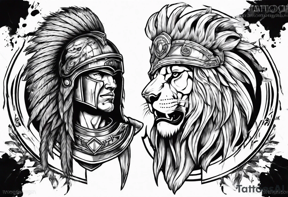 Spartan soldier with the head of a lion tattoo idea