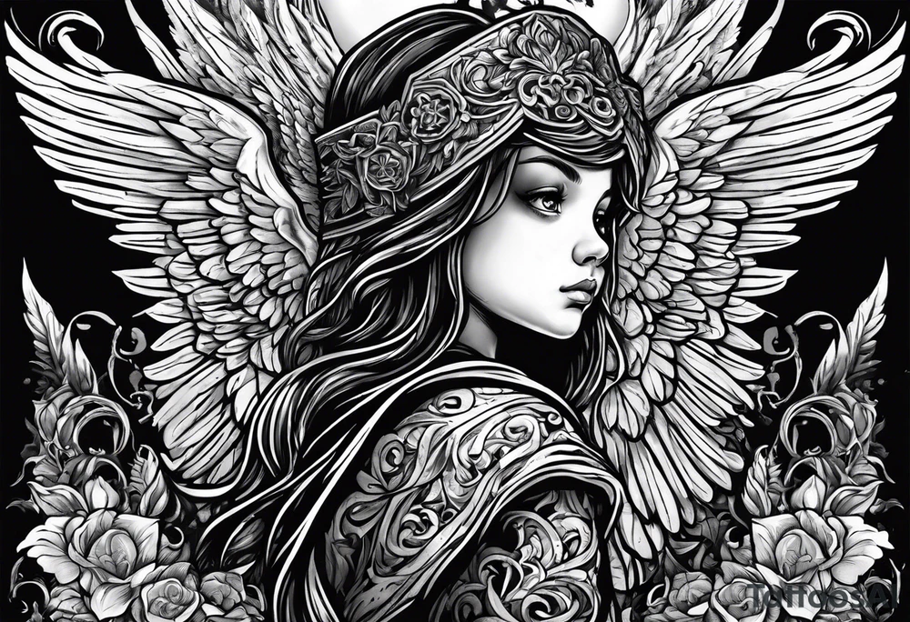 Kid looking up at the angel of death tattoo idea