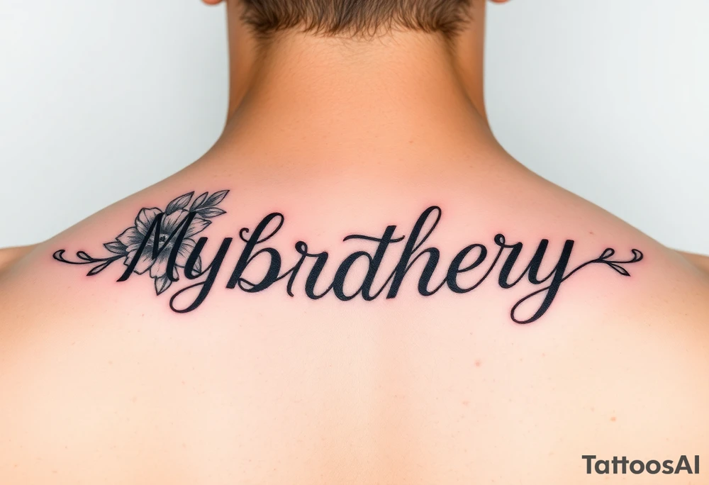 My brothers name packey in pretty cursive with floral tattoo idea