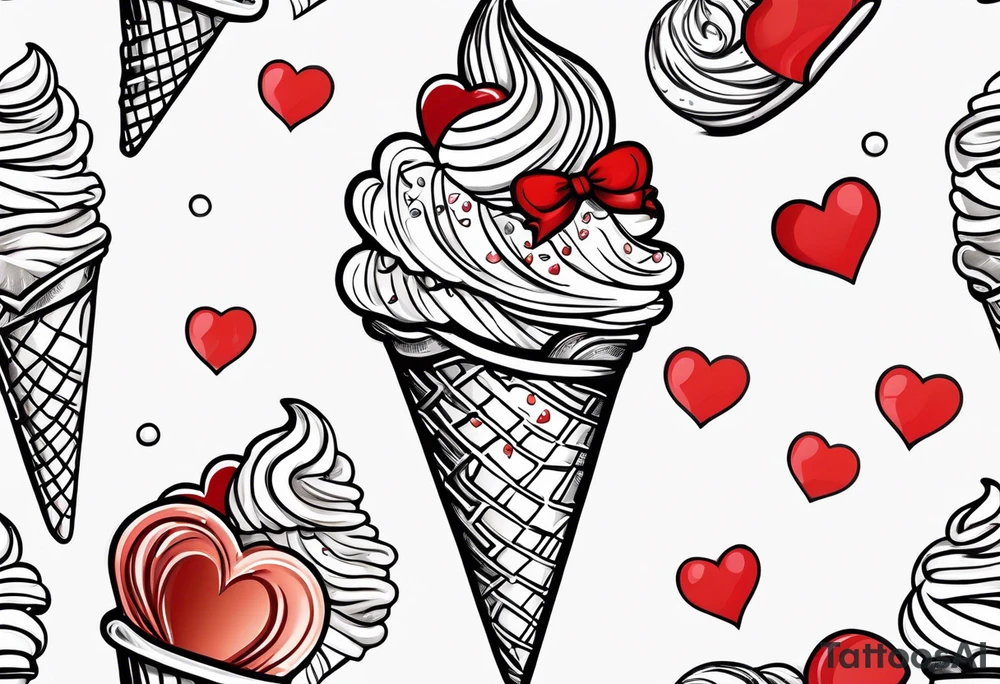ice cream cone with one red heart tattoo idea