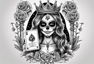 santa la muerta with money and crown
on the card tattoo idea