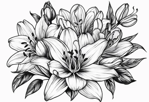 lily, marigold, tulip, cosmo, and aster tattoo idea