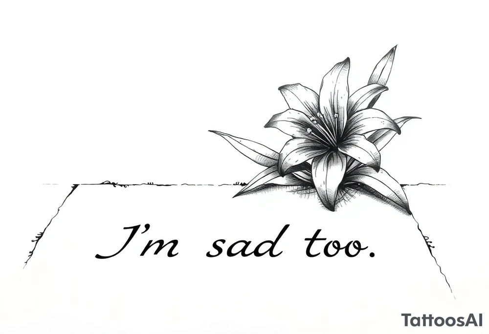 Lily growing out of tile floor with the words I’m sad too written in the grout tattoo idea