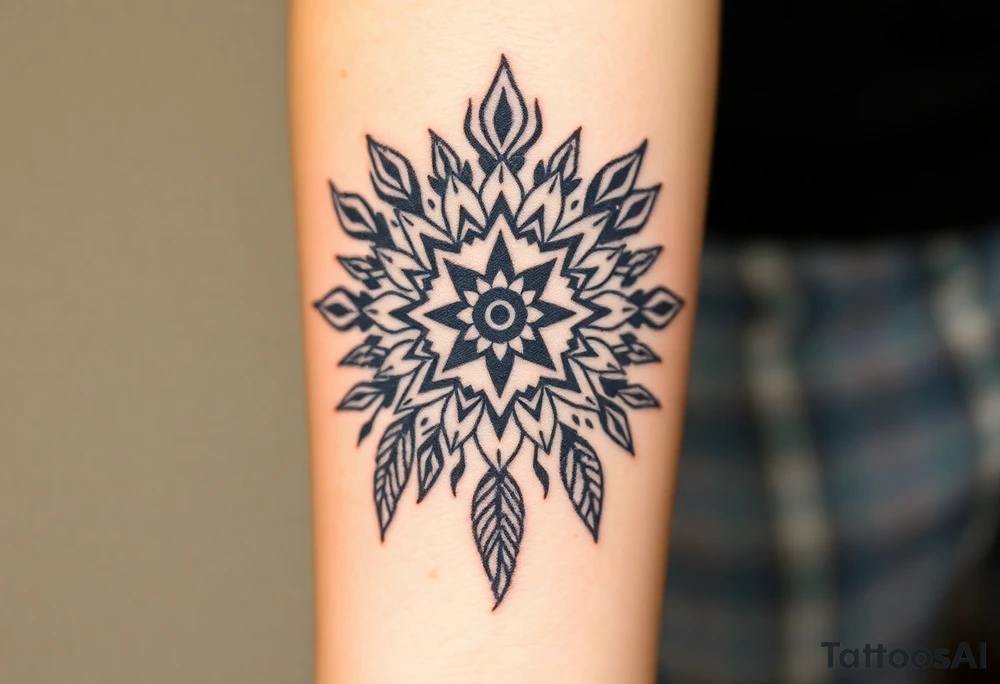 spiritual feather indian mandala shaman tattoo idea