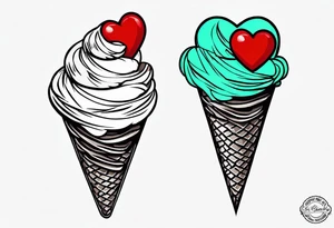 simple mint chocolate chip ice cream cone with small red heart on it somewhere. tattoo idea