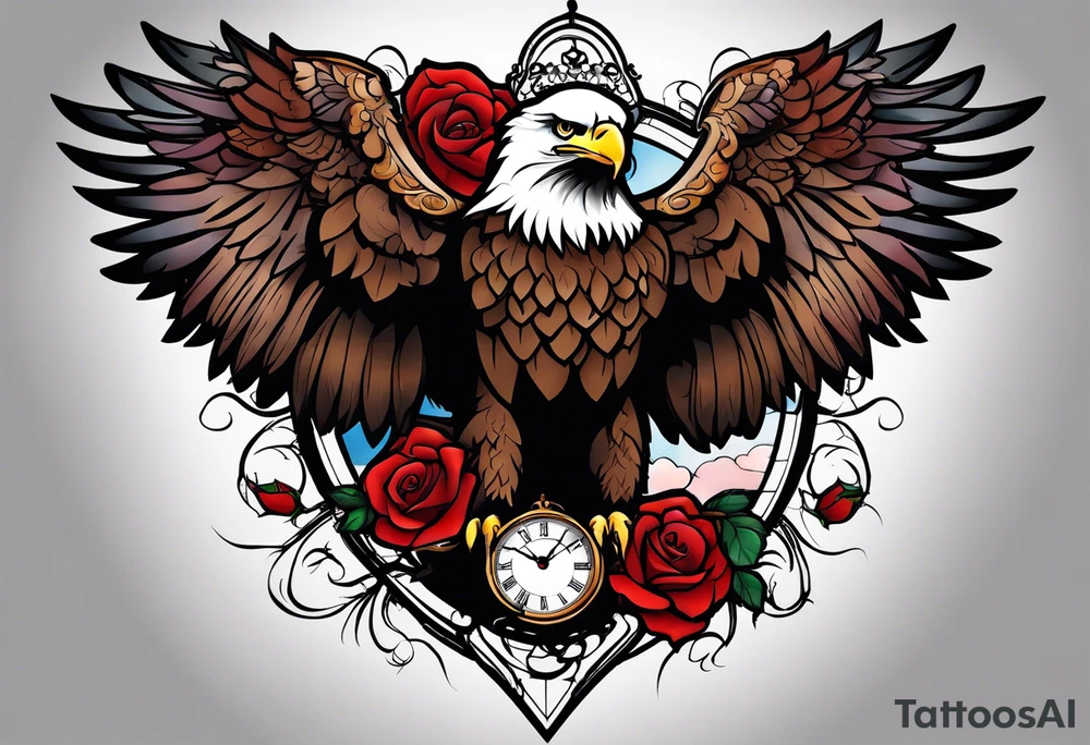 eagle, rose, clock , love tattoo idea