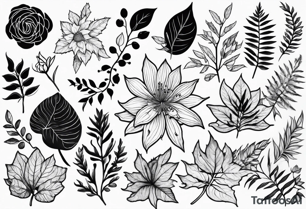 plant leaf skeleton tattoo idea