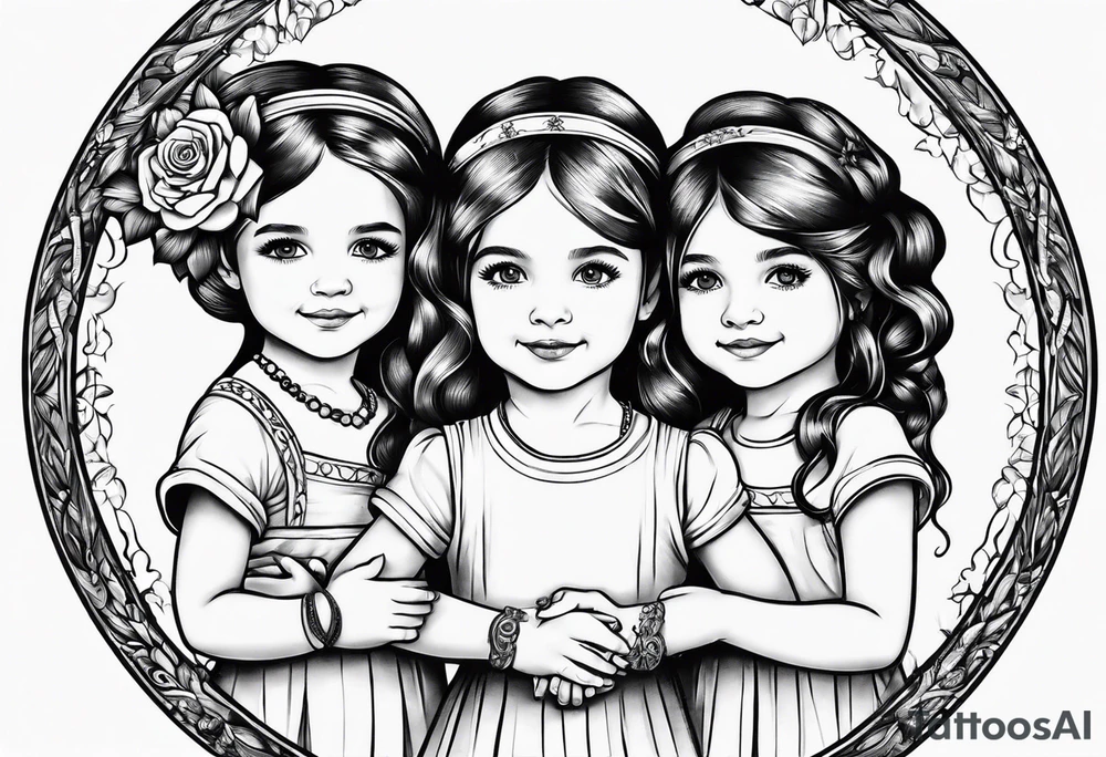 3 little Girls holding hands in a circle tattoo idea
