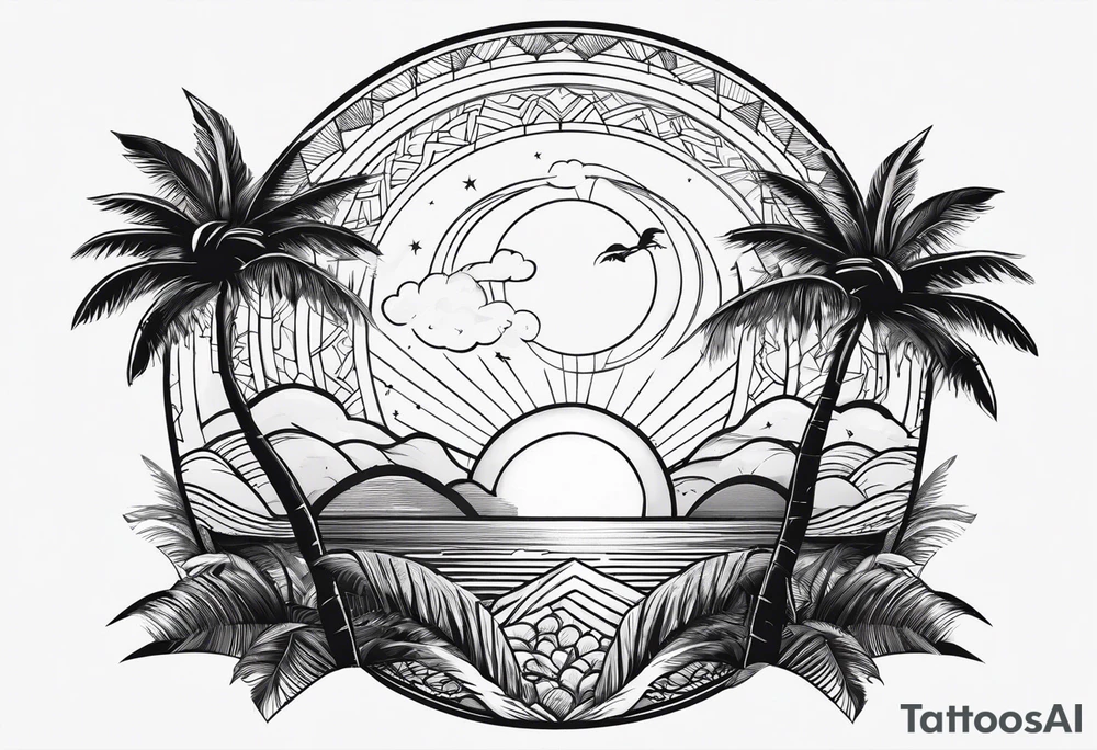 baby birth love life sun palm tree tattoo idea