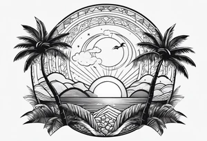baby birth love life sun palm tree tattoo idea