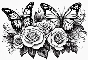 Butterfly flying with roses & filligree tattoo idea