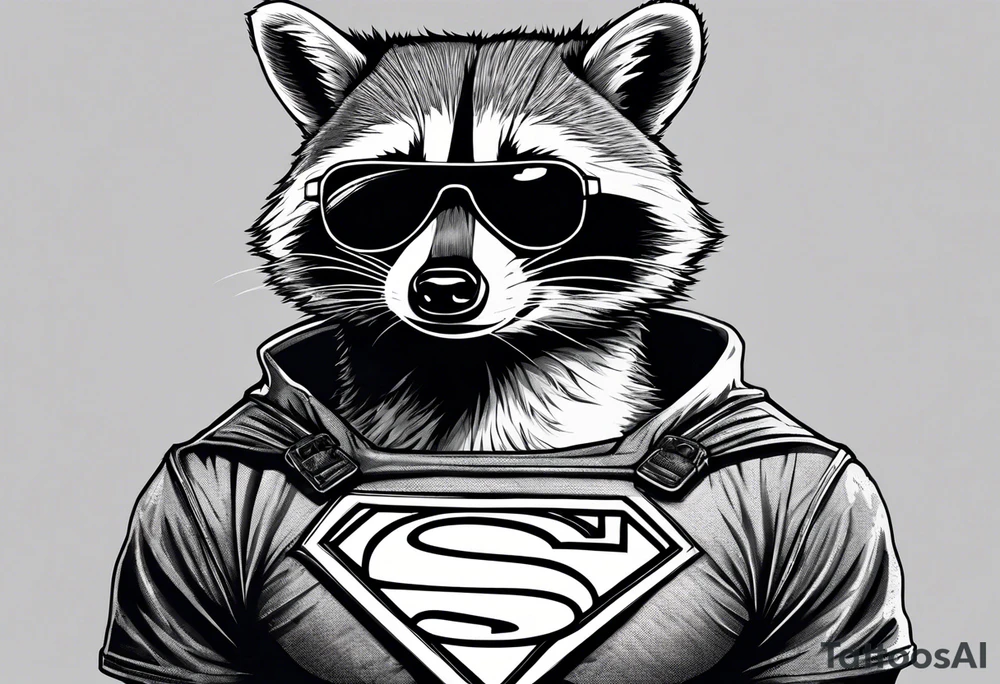 raccoon wearing a Superman t-shirt tattoo idea