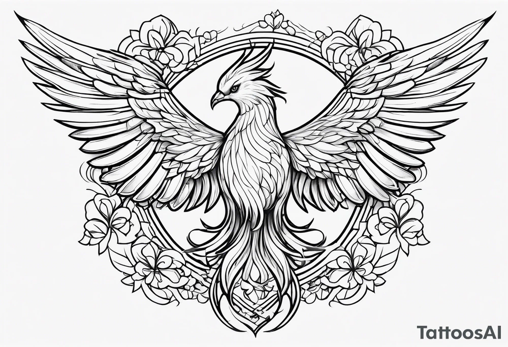 simple outline pheonix with a tail of shamrocks tattoo idea