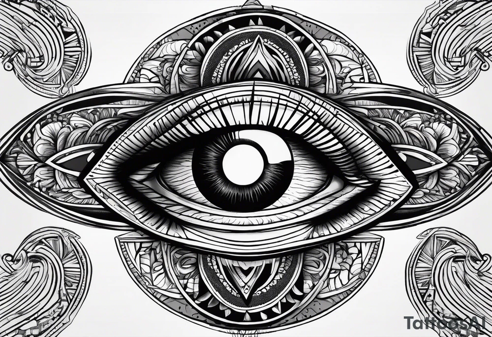 Most protective symbol in the world thirds eye layered through the design where is looks like your seeing through the fabric of reality tattoo idea