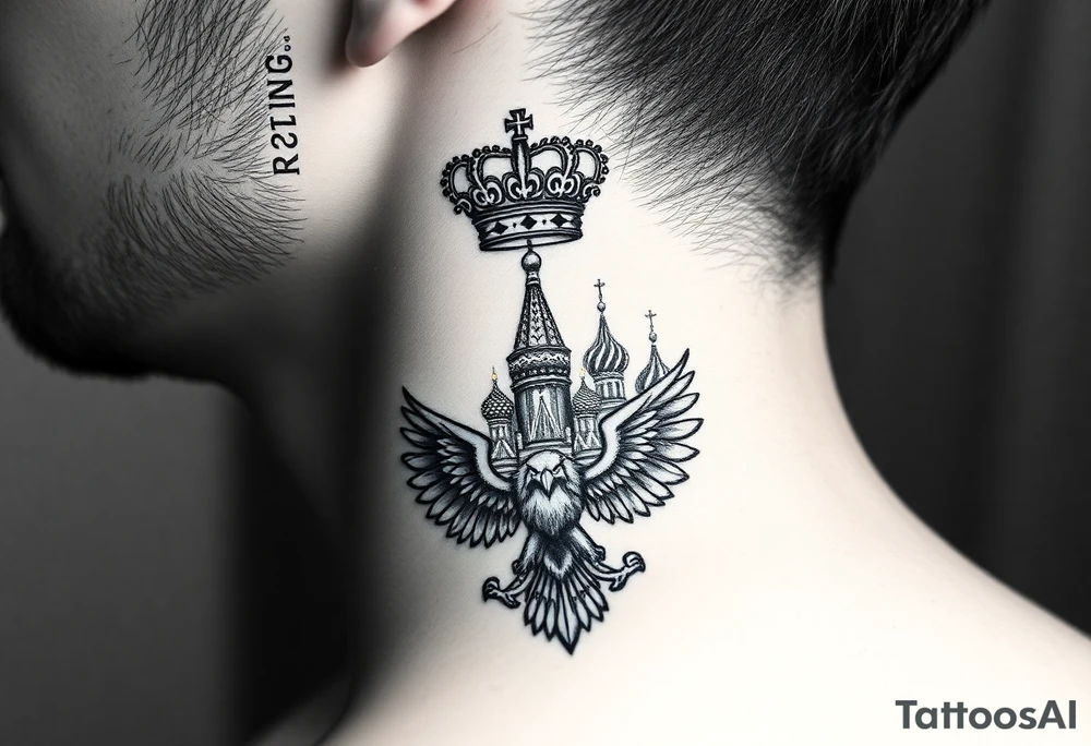 St. George
Russian imperial crown above the eagle
Russian sabre
The Kremlin or St. Basil's Cathedral scene tattoo idea
