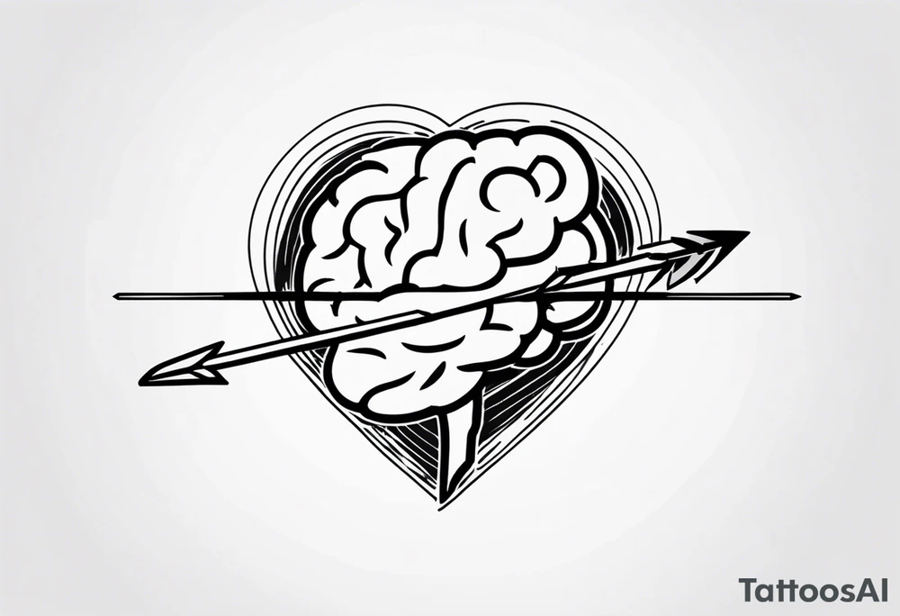 Picture of a heart and brain with an arrow pointing down tattoo idea