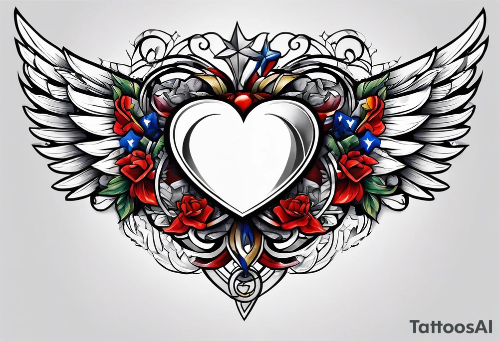 Flag inside of a heart with wings tattoo idea