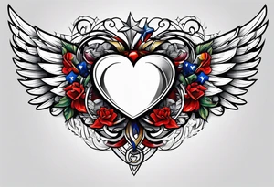 Flag inside of a heart with wings tattoo idea