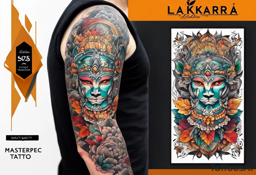 Arm Sleeve Tattoo with fall colors flat tattoo idea