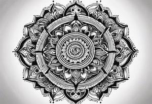 Mandala tattoo that incorporates yin and yang and music tattoo idea