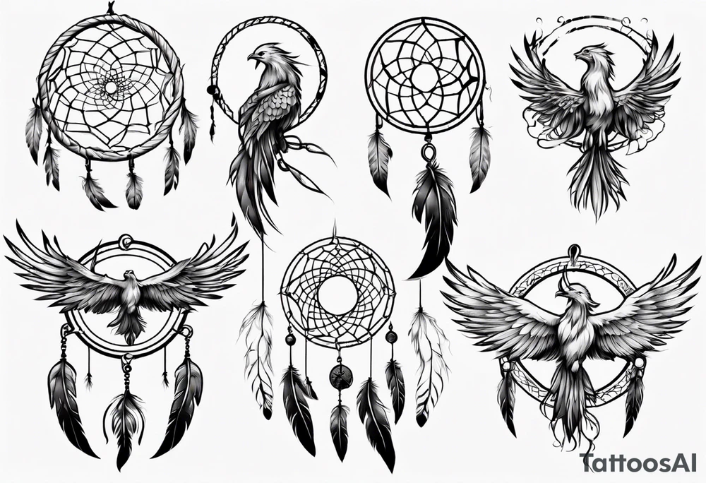 Fire Phoenix dream catcher tattoo idea