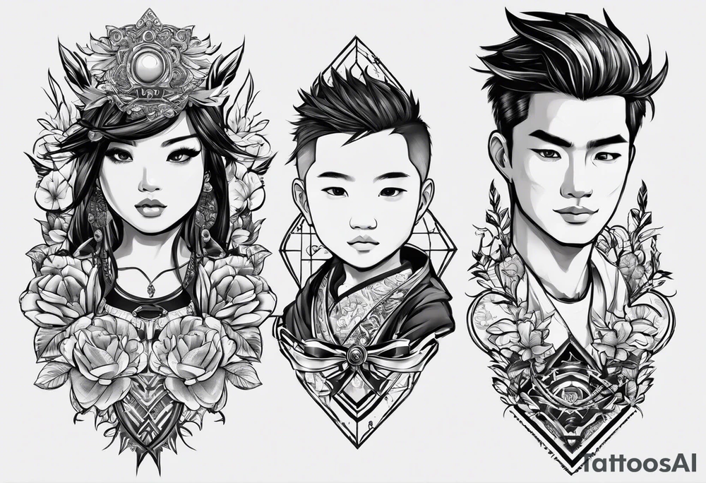 We have 2 boys, one named Parker and the other named Paxtyn. They are both energetic and active. Father is Filipino and mother is Korean. Please create a tattoo using just letters and/or characters. Do not show any faces or body parts tattoo idea