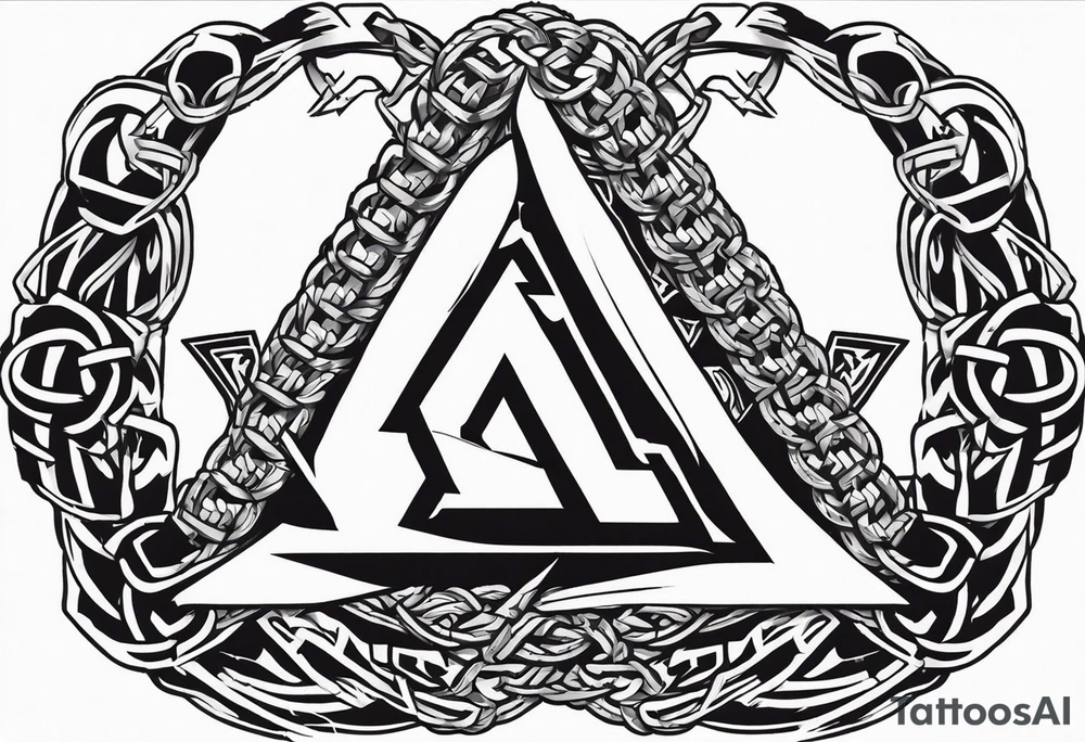 Valhalla sword shield axe barbed wire chains valknut tattoo idea