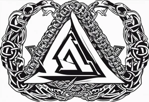 Valhalla  sword shield axe barbed wire chains valknut tattoo idea