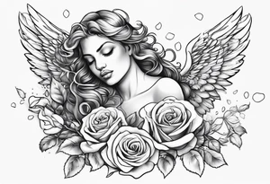 rose wit petals falling onto angel constantly sweeping the roses tattoo idea