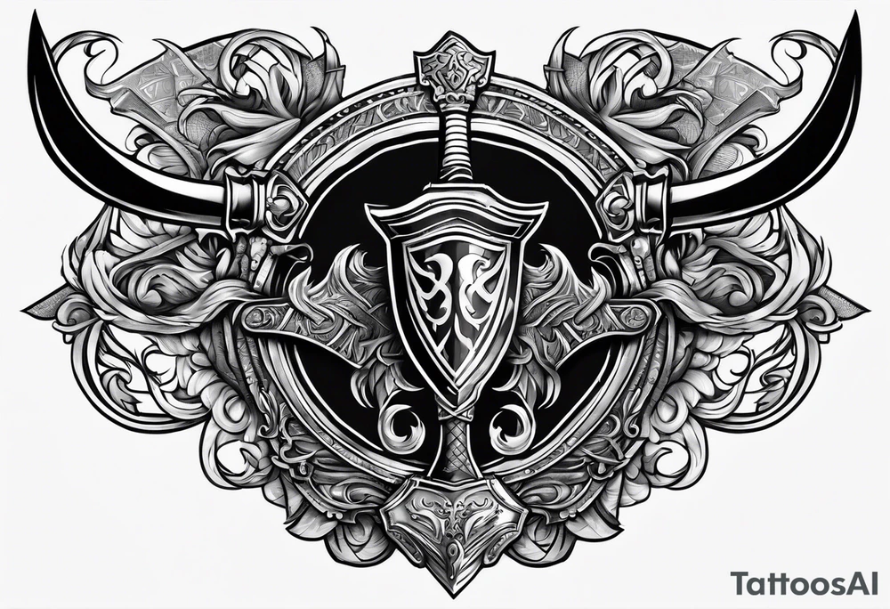 Valhalla gates sword shield axe tattoo idea