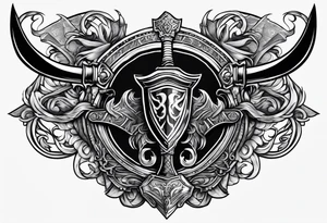 Valhalla gates sword shield axe tattoo idea