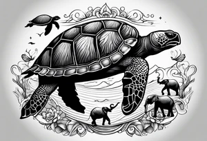 Sea turtle with 4 elephants on its shell holding the world tattoo idea