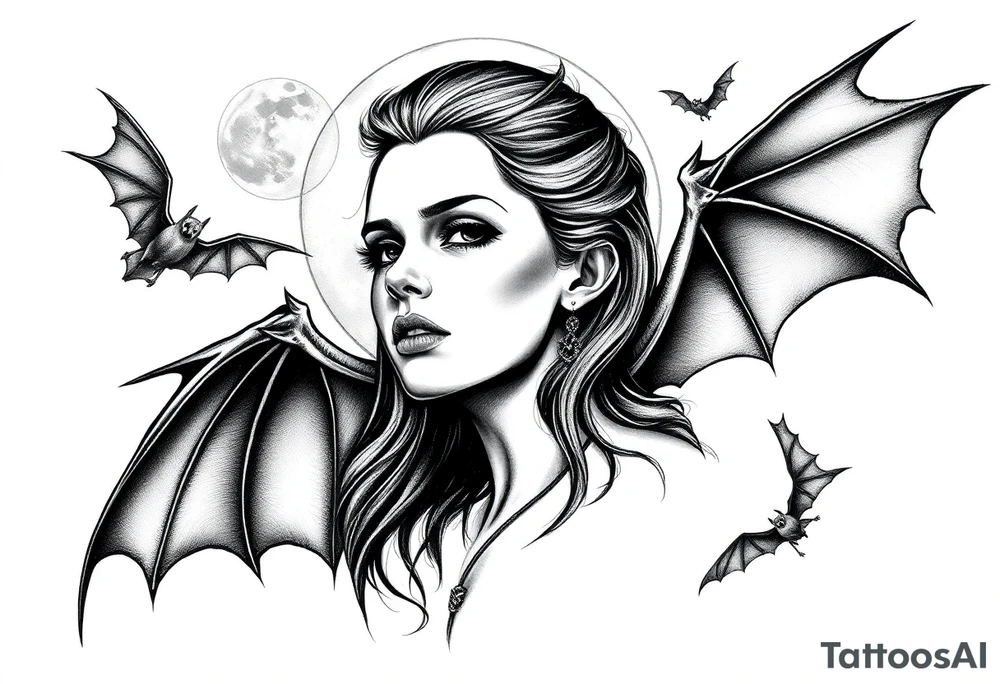 female vampire,bats,full moon, tattoo idea