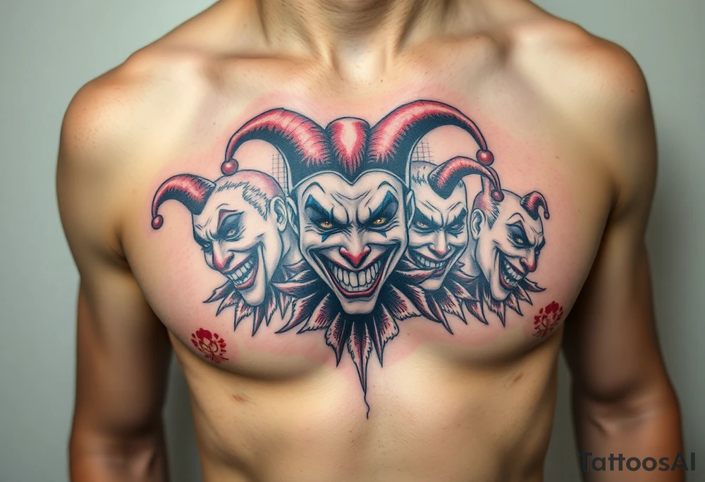 creative collage of jesters with different emotions jester tattoo idea