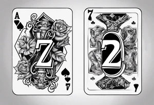Number 7 and number 2 stacked poker card, most outward facing card has a small grave on it tattoo idea