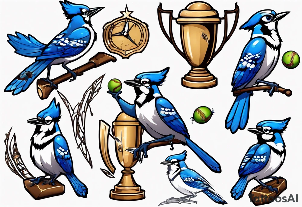bluejay with cricket trophy tattoo idea