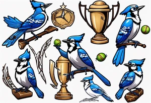 bluejay with cricket trophy tattoo idea