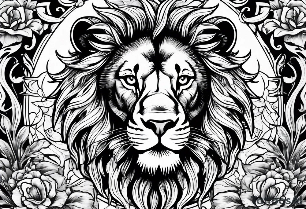 A lion surrounded by twin flames tattoo idea