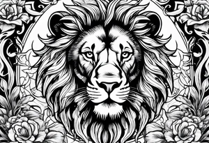 A lion surrounded by twin flames tattoo idea