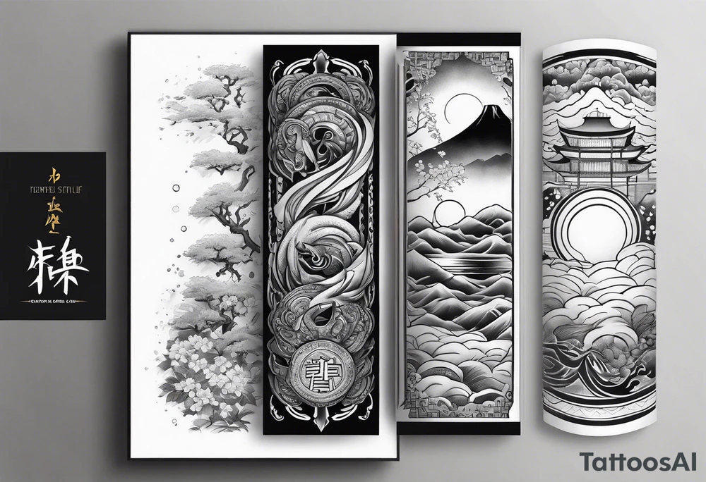 Japanese forearm sleeve stencil tattoo idea