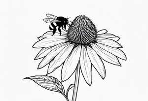 Fine line coneflower and bumblebee tattoo idea