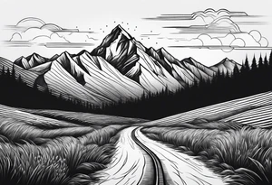A long road to the mountains with mountains below tattoo idea