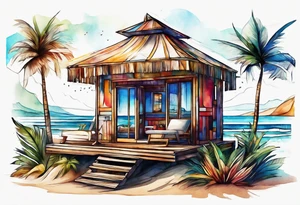 very abstract cabana on a beach, broken down into shapes more than actually looking like a cabana tattoo idea