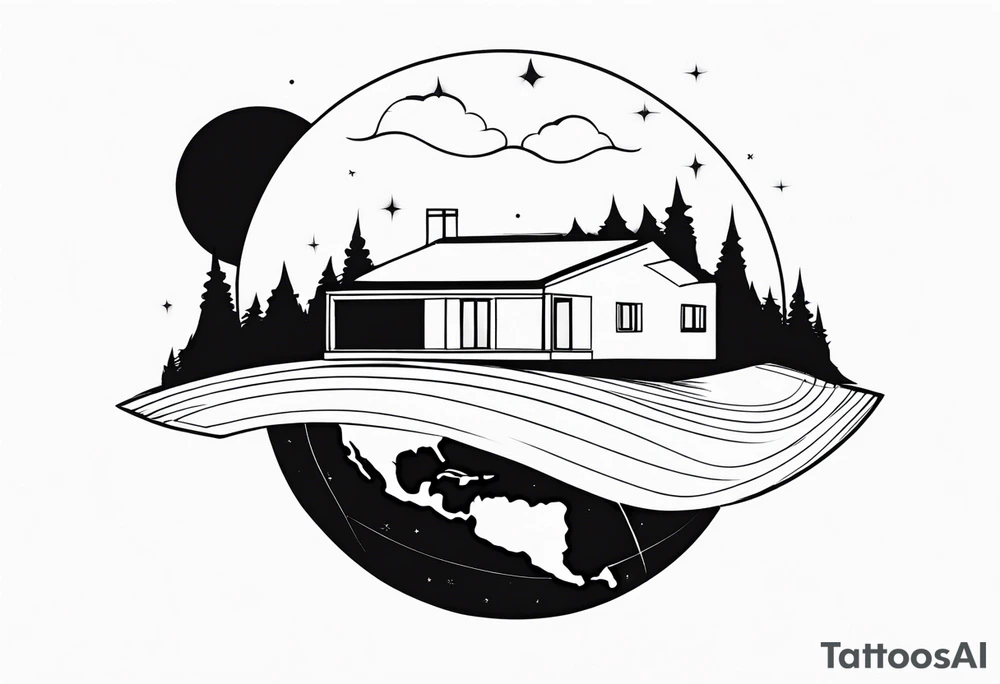 house with planet Earth inside tattoo idea