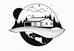 house with planet Earth inside tattoo idea