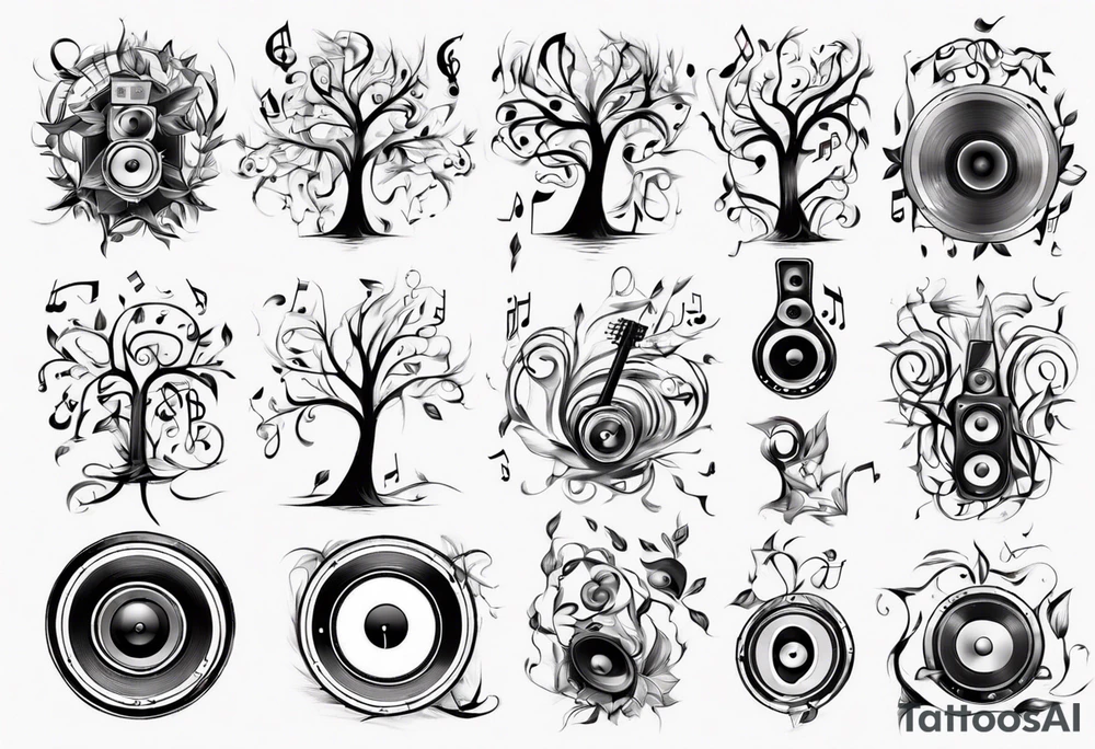 music speaker note tree stave tattoo idea