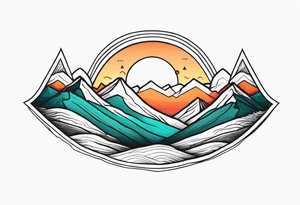 small minimalistic no border mountains sunset tattoo idea